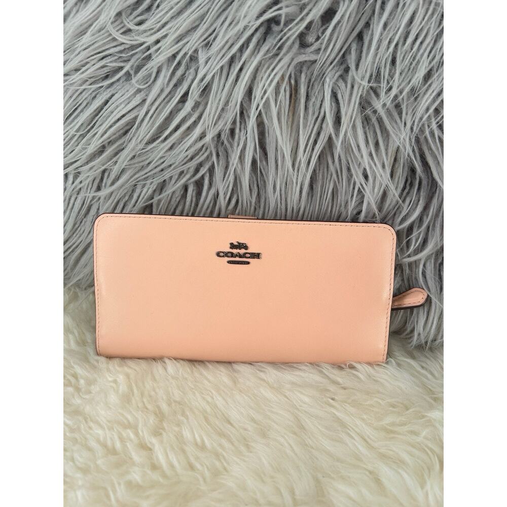COACH Slim Wallet Smooth Calf Leather Soft Pink w Black Hardware AUTHENTIC